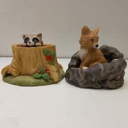 2 Franklin Porcelain Woodland Surprises Racoon and Fox