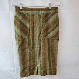 Wool Green and Brown Stripe Pattern Skirt