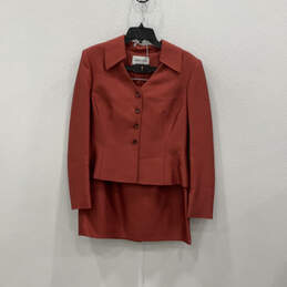 Womens Orange Long Sleeve Button Front Blazer & Skirt Suit Set Size 10