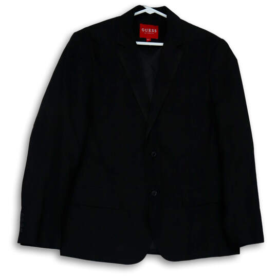 Mens Black Notch Collar Long Sleeve Flap Pocket Two Button Blazer Size L image number 1