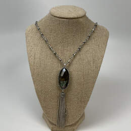 Designer Lucky Brand Silver-Tone Reversible Stone Pendant Necklace