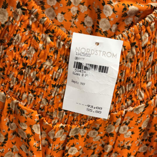 NWT Womens Orange Floral Sleeveless Side Slit Smocked Long Maxi Dress Sz 8 image number 3
