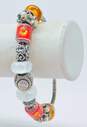 Trollbeads LAA 925 White Red & Orange Floral Art Glass Cubic Zirconia & Pearls Charm Beads Wheat Chain Bracelet 40.1g image number 1