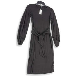 NWT Womens Black Long Sleeve Crew Neck Regular Fit Sweater Dress Size 8