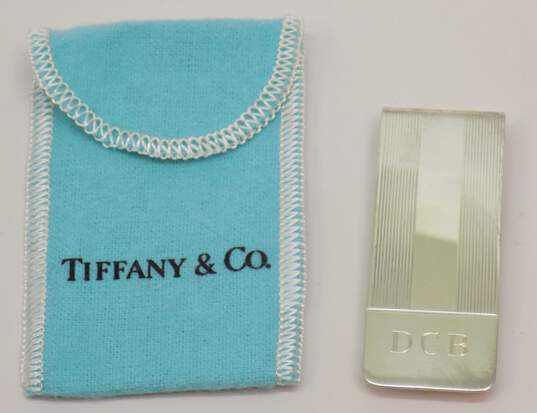 Tiffany & Co 925 Personalized Initials Etched Lines Money Clip & Dust Bag 21.9g image number 1
