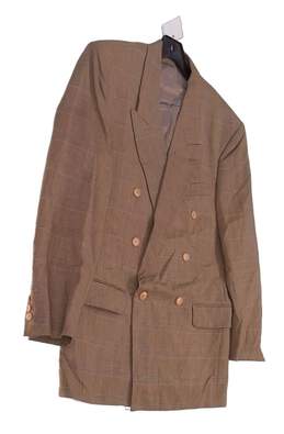 Mens Brown Plaid Long Sleeve Notch Collar Blazer Jacket Size 40/33R