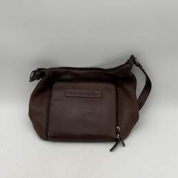 Womens Brown Leather Zipper Pockets Shoulder Bag Purse