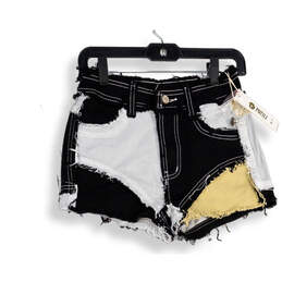 NWT Womens Black White Denim Patchwork Raw Hem Cut-Off Shorts Size 4