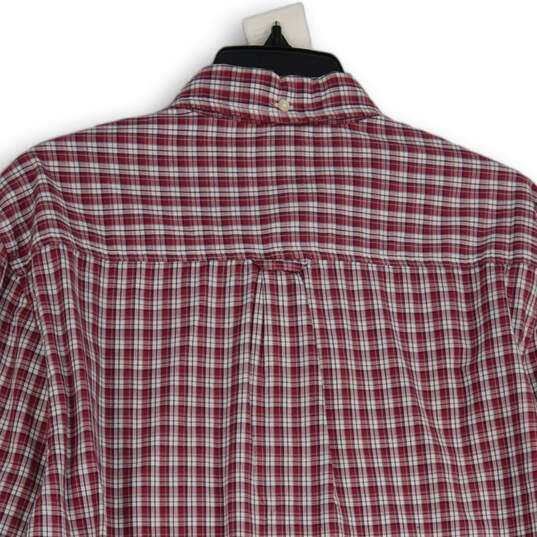 Mens Magenta Plaid Long Sleeve Pockets Collared Button-Up Shirt Size Large image number 4