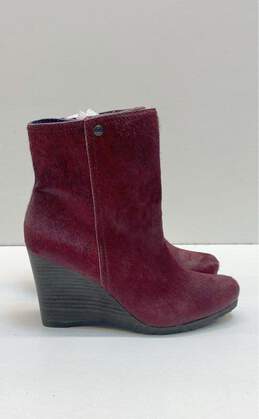Calvin Klein Odelle Calf Hair Wedge Boots Berry Red 9.5