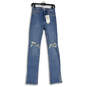 NWT Womens Blue Denim Medium Wash Distressed Spilt Skinny Jeans Size 38 image number 1