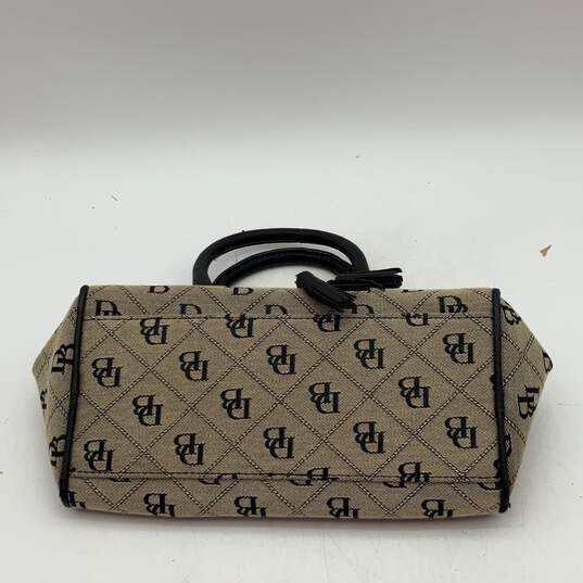 Dooney & Bourke Womens Beige Black Signature Print Zipper Double Handle Handbag image number 2