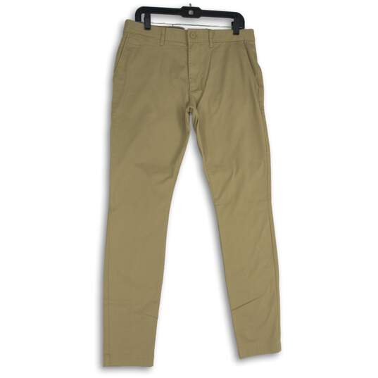 Mens Khaki Flat Front Slash Pocket Skinny Leg Chino Pants Size 32X34 image number 1