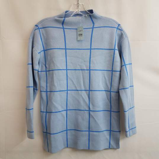 Women's light blue windowpane grid mock neck sweater XS petite nwt image number 1