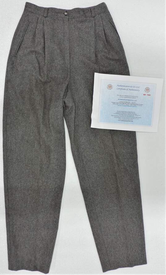 Vintage Gucci Women's Grey Wool High-Rise Pleated Trousers Size 42 W/COA image number 1