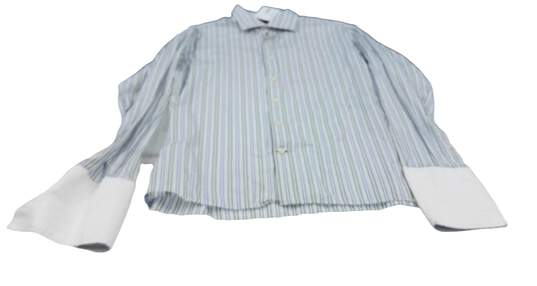 Banana Republic Mens Blue Green Striped Long Sleeve Collared Dress Shirt Size S image number 4