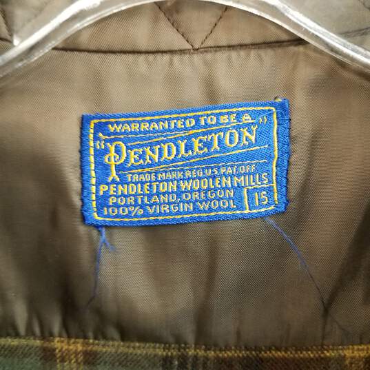 Vintage Pendleton brown wool plaid button up shirt men's size 15 image number 4
