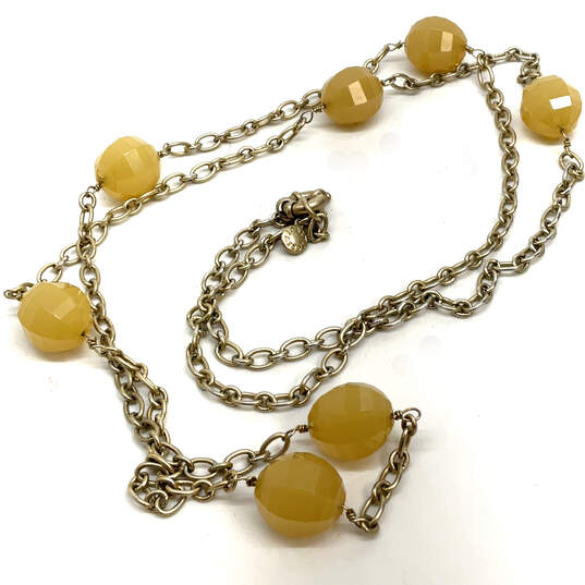 Designer J. Crew Yellow Gold-Tone Lobster Crystal Preppy Beaded Necklace image number 2