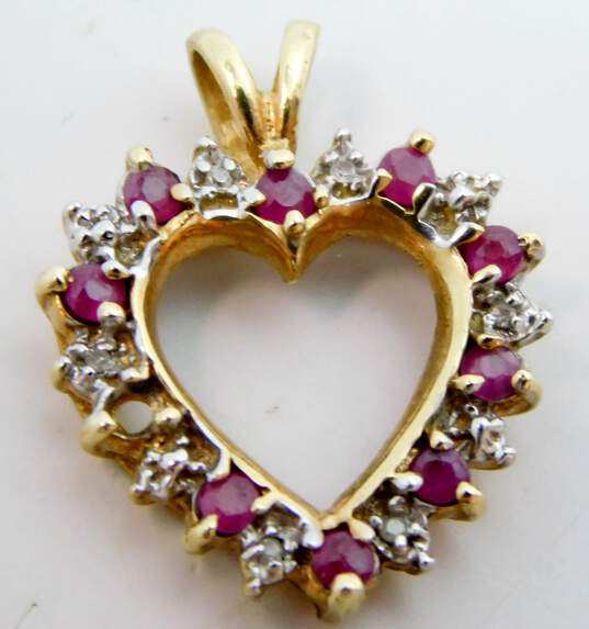 10K Yellow Gold Ruby Diamond Accent Open Heart Pendant 2.5g image number 4