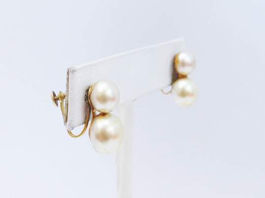 Vintage 10k Yellow Gold Clasp Faux Pearl Necklace & Screw Back Earrings 15.5g image number 3