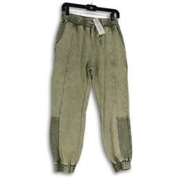 NWT Womens Olive Flat Front Elastic Waist Activewear Jogger Pants Size S