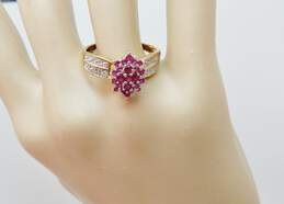 10K Yellow Gold Diamond Accent Ruby Cluster Ring 2.9g