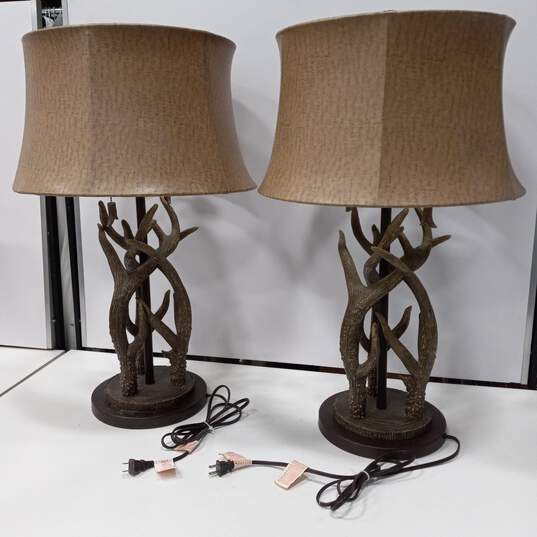 Pair of Antler Table Lamps with Shades image number 1