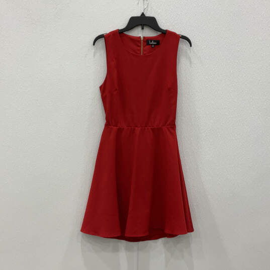 Womens Red Sleeveless Round Neck Back-Zip Fit And Flare Dress Size Medium image number 1