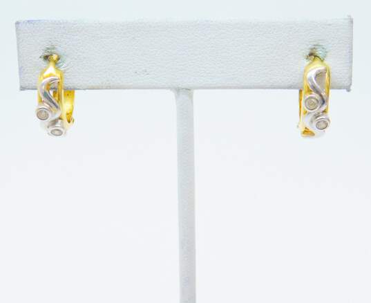 14K Yellow & White Gold 0.16 CTTW Diamond Squiggle Hoop Earrings 3.4g image number 2