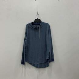 Womens Blue Mock Neck Drawstring Long Sleeve Pullover Sweatshirt Size XL