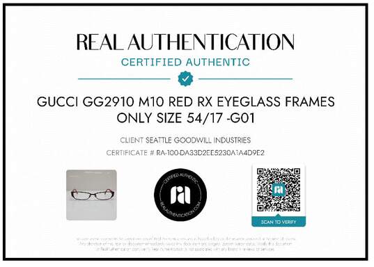 AUTHENTICATED GUCCI GG2910 RED Rx EYEGLASS FRAMES ONLY 54|17 image number 2