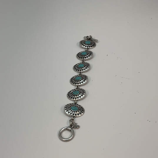 Designer Lucky Brand Silver-Tone Turquoise Filigree Disc Chain Bracelet image number 3