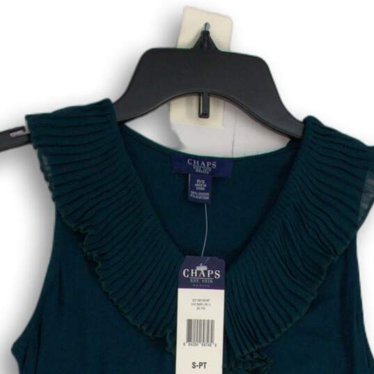 NWT Chaps Womens Green Ruffle Sleeveless V-Neck Pullover Blouse Top Size SP image number 3