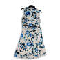 Womens White Blue Floral Sleeveless Waist Belted A-Line Dress Size 10 image number 2