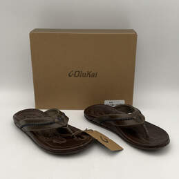 NIB Mens Mia Ola 10138-6C13 Brown Leather Slip-On Thong Sandals Size 8