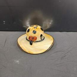 Vintage Hand Blown Brown Tan Dot Art Glass Hat