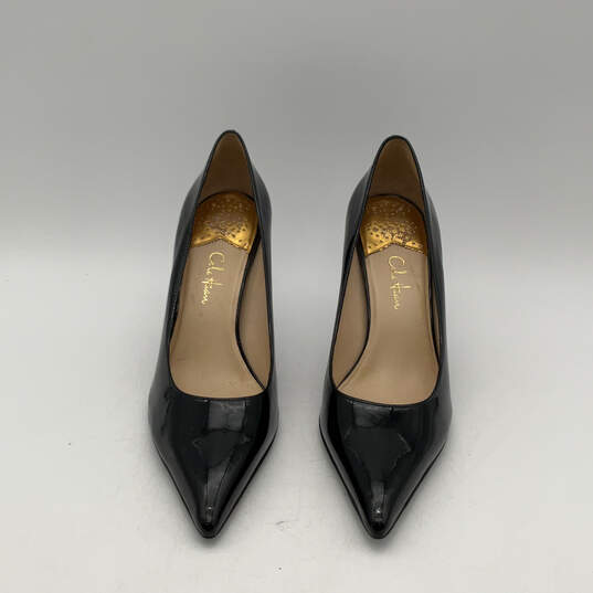 Womens Black Leather Pointed Toe Slip-On Stiletto Pump Heels Size 9.5 image number 1