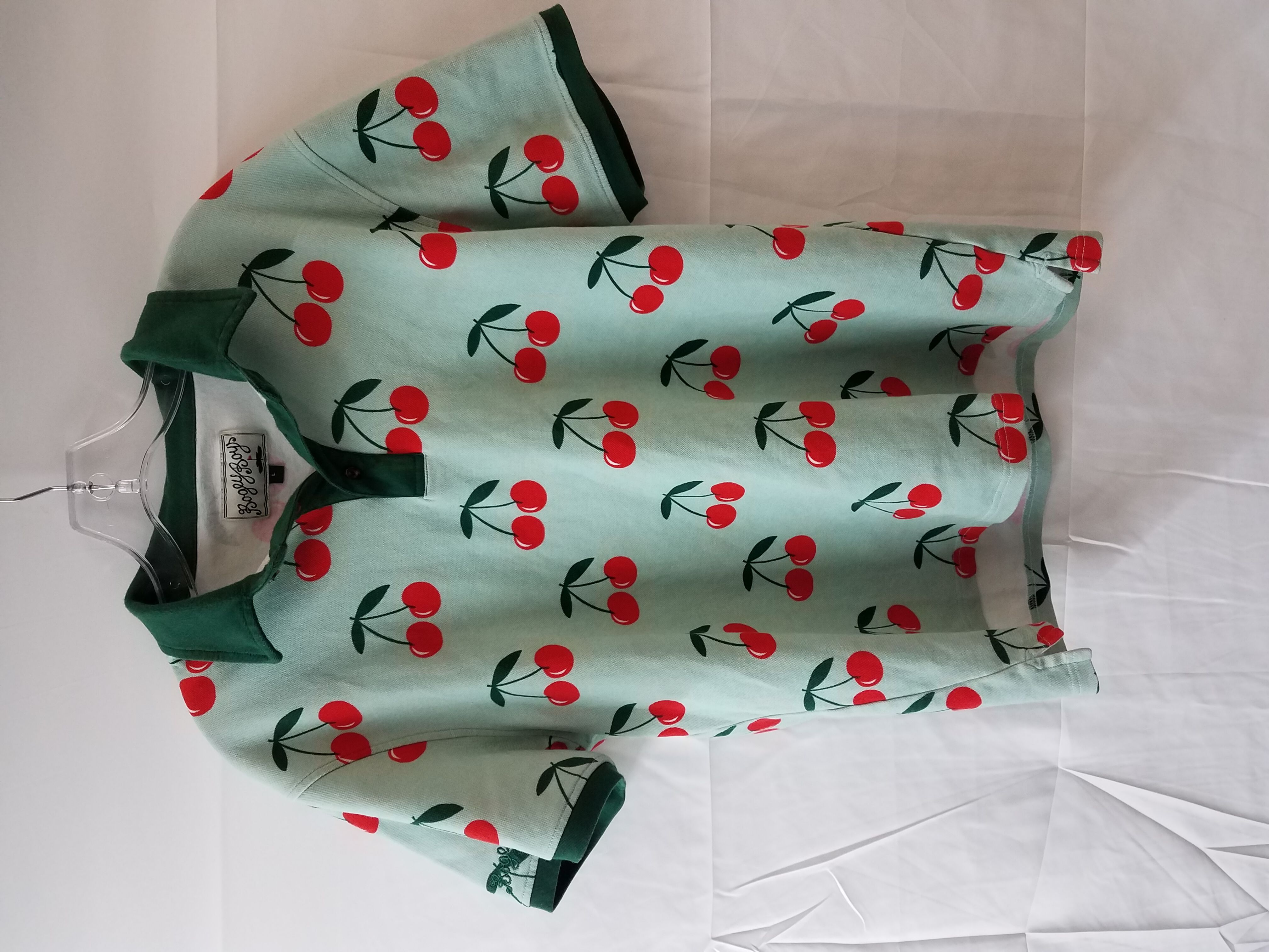 Buy the Bogey Boys Size L Green Polo Shirt Cherry Print 