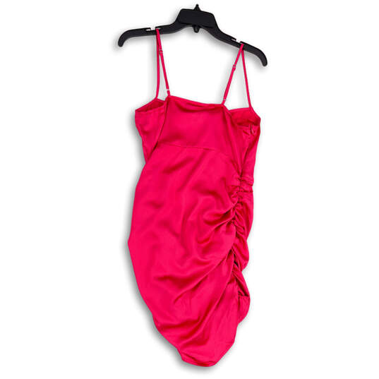 NWT Womens Pink Satin Ruched Strappy Corset Side Zip Bodycon Dress Size 8 image number 2