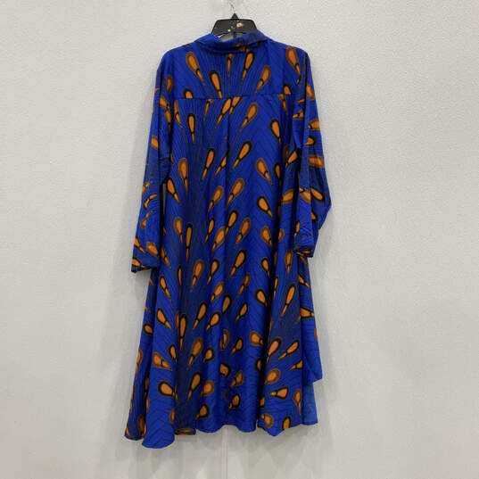 Womens Blue Ankara Print Collared Button Front Shirt Dress Size 1X image number 2