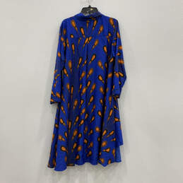 Womens Blue Ankara Print Collared Button Front Shirt Dress Size 1X alternative image