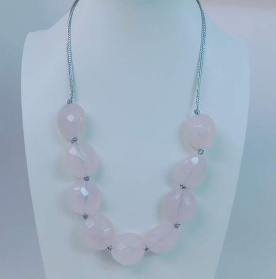 (G) KJL Kenneth Jay Lane Silvertone Pink Plastic Faceted Beaded Chunky Necklace image number 1
