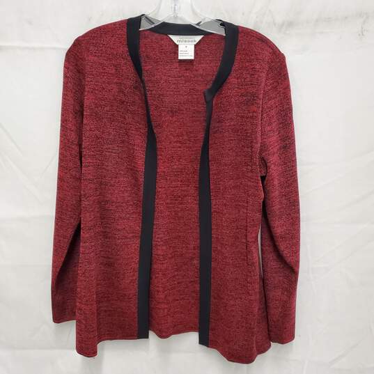 Misook WM's 100% Acrylic Red & Black Trim Cardigan Sweater Size S image number 1