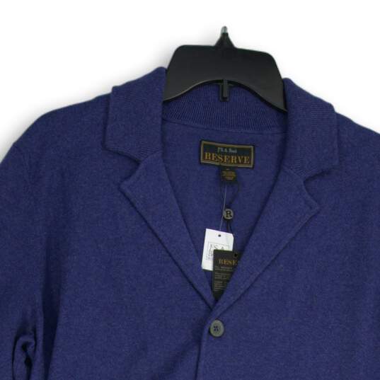 NWT JOS.A. Bank Reserve Mens Blue Collared Long Sleeve Cardigan Sweater Size M image number 3