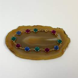 Designer Swarovski Gold-Tone Multicolor Round Crystals Chain Bracelet