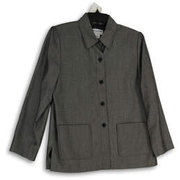 Womens Gray Long Sleeve Spread Collar Button Front Blazer Size 12