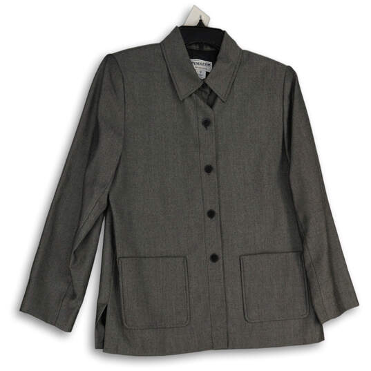 Womens Gray Long Sleeve Spread Collar Button Front Blazer Size 12 image number 1