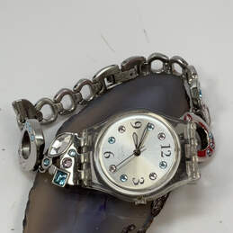 Designer Swatch Silver-Tone Blue Stone Round Dial Quartz Analog Wristwatch