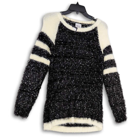 NWT Womens Black White Round Neck Long Sleeve Knitted Pullover Sweater OS image number 1