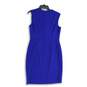 NWT Anne Klein Womens Blue Lace Round Neck Back Zip Sheath Dress Size 8 image number 2
